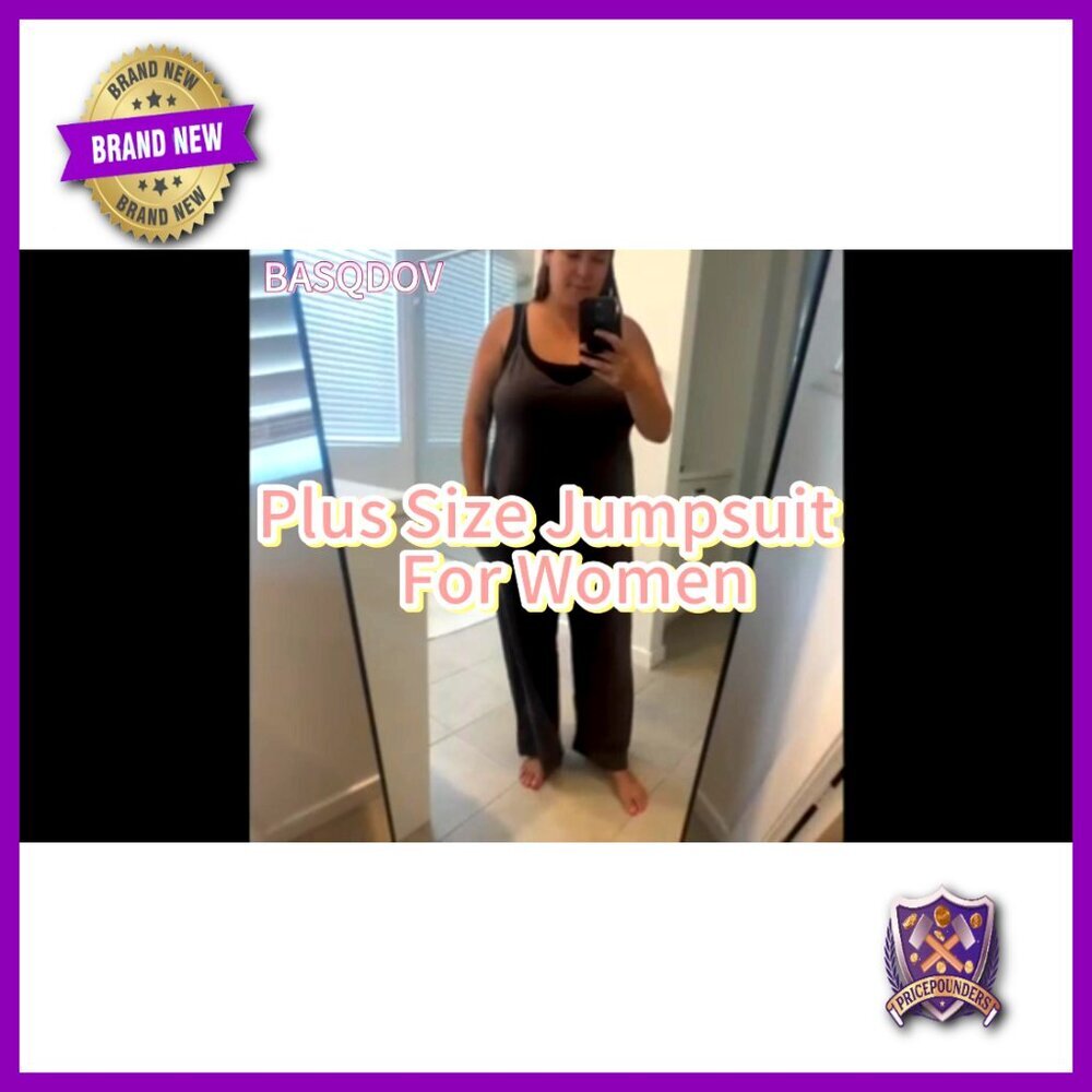 Plus Size Sleeveless Jumpsuit with Pockets Adjustable Straps Loose Fit - Picture 5 of 6